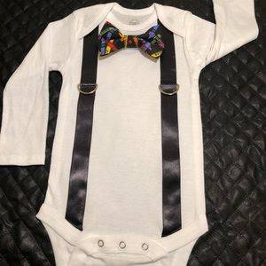 Baby bow tie and suspender onesie